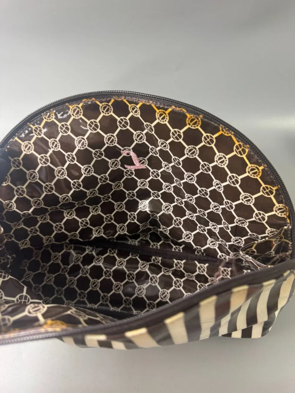 Henri Bendel Iconic Brown/White Stripe Makeup Case